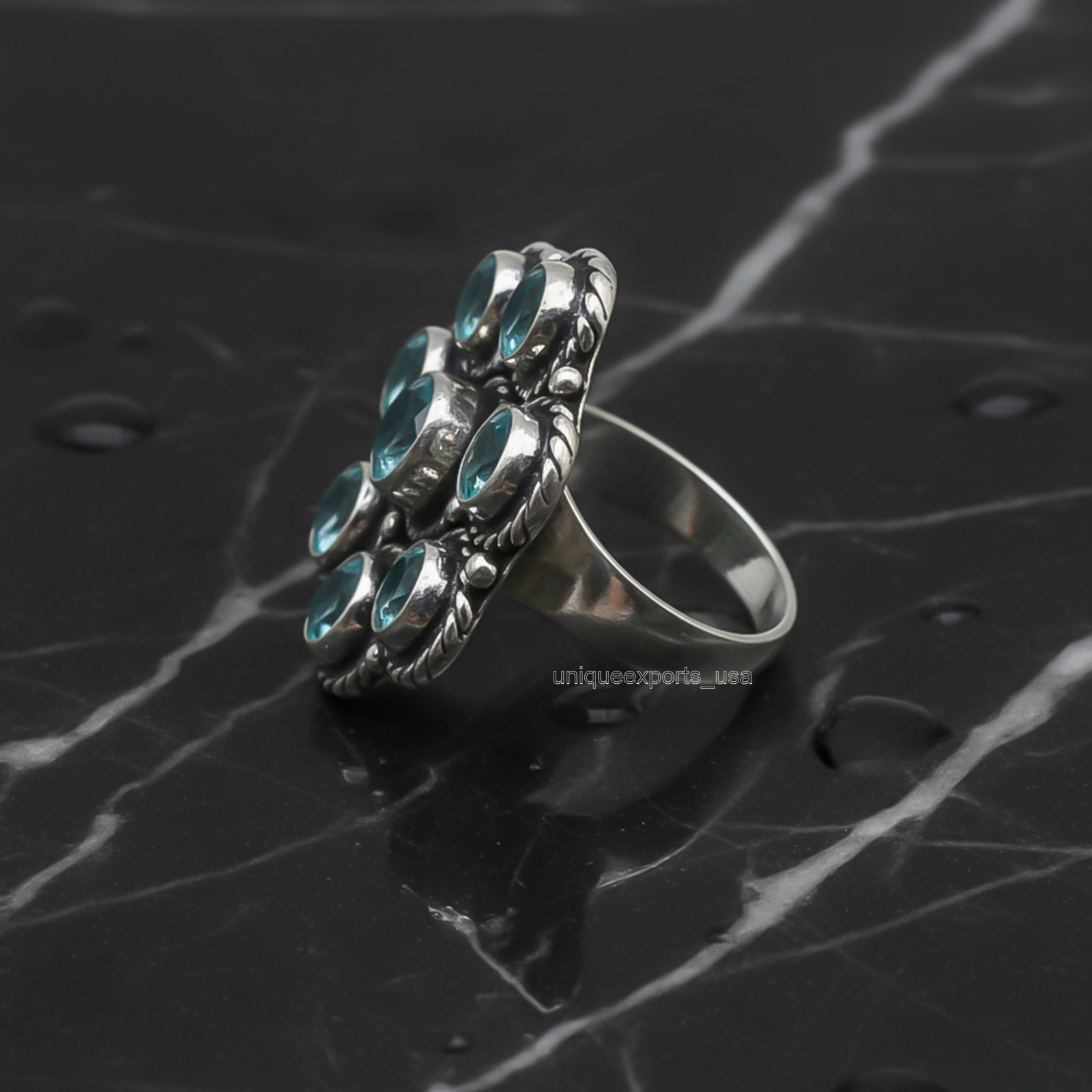 Blue Topaz Gemstone 925 Sterling Silver Handmade Jewelry Ring Gift For