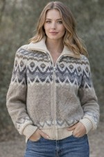 Vintage Hilda Ltd Iceland 100 Wool Zip Up Sweater Jacket Nordic Fair Isle Women