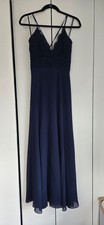 Lulus Navy Blue Lace Bodice Maxi Dress Size M V-Neck Spaghetti Strap Made China