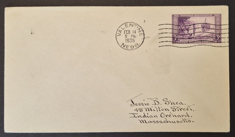 1935 US Scott 739 Wisconsin Tercentenary 3¢ Valentine Nebraska Cover