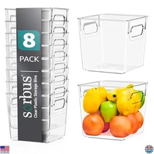 Clear Plastic Storage Bins with Handles - 8 Pack for Closet, Pantry, Fridge