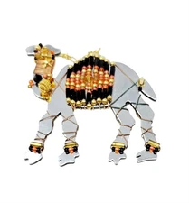 Liztech Signed Brooch Camel Mirrored Chrome Vintage Beads Handmade 2001 Retired