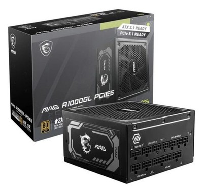 MSI PCIE 5 Gaming Power Supply 1000W 80 Plus Gold Full Modular PSU MAG-A1000GL