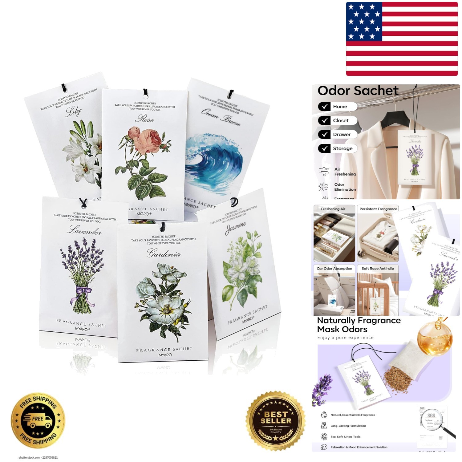 Luxury Home Fragrance Sachets - 12 Pack with 6 Scents to Enrich Your Space