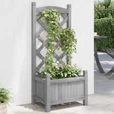 Wooden planter with trellis grey solid fir wood 40 x 30 x 90 cm patio gardenbox