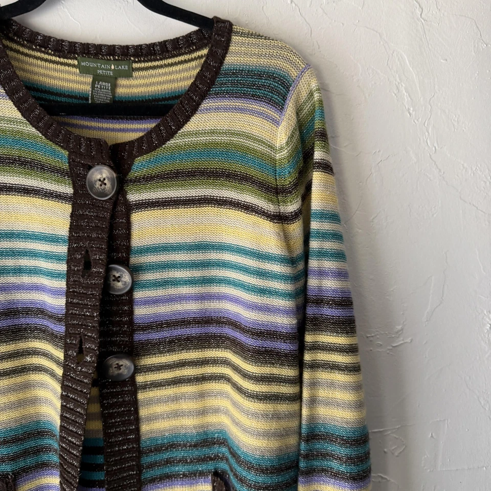 Suéter Mountain Lake Y2k Grande Pequeño Multicolor Rayas Botón Frontal Cárdigan Foto 2 de 4