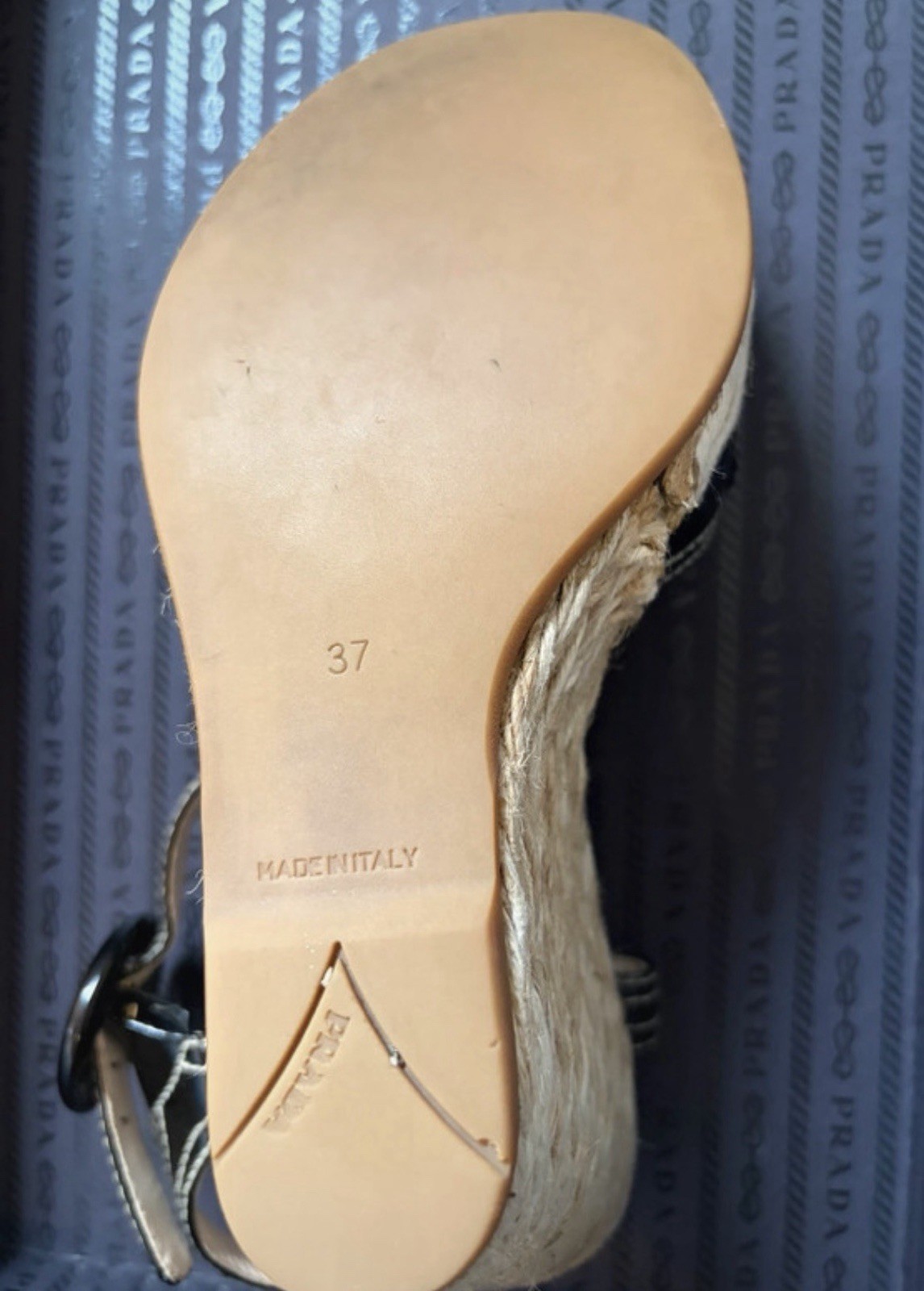 PRADA Black Patent Leather Espadrille Wedge Sandals UK 4 Buckle Ankle Strap image 2