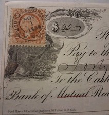 RARE $45 Draft 1866 Plymouth Massachusetts Bank  Check "🐕 & Safe" Artwork 🎨 