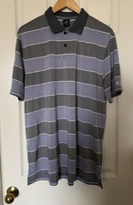 Oakley Polo Shirt Mens XL Gray Purple Stripe Regular Fit Golf Performance