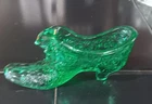 Fenton Art Glass Emerald Green Cat Head Slipper Shoe Daisy Button Pattern