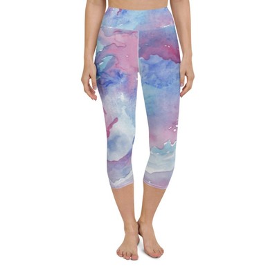 NWT Nude Tech Pink Purple Watercolor Workout Leggings Capris Large
