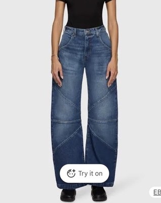 NWT EB Denim Sz 26 Wide-Leg Jeans Blue Dream High Rise Zip Fly Barrel Leg