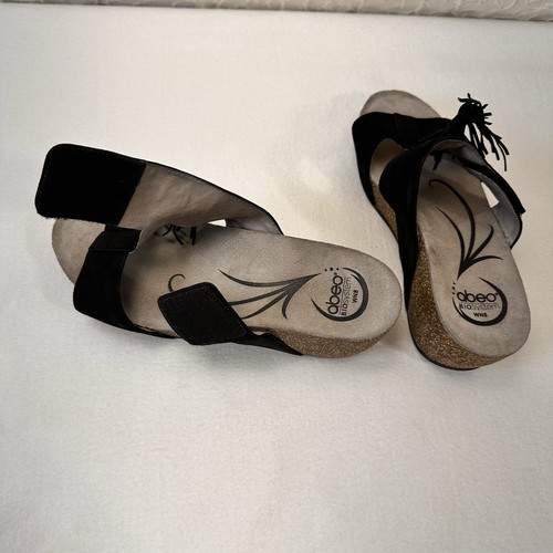 Abeo Women's Sandals Size 8 Black Suede Wedge Adjustable Strap Comfort Shoes - Picture 7 of 11