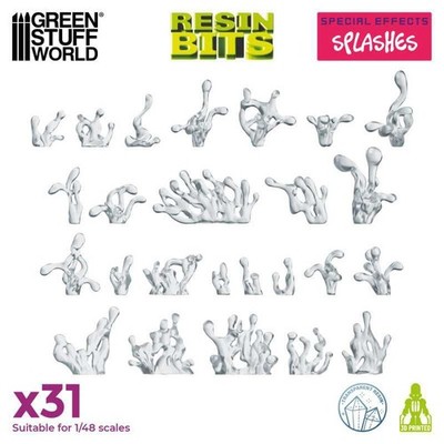 Green Stuff World Transparente Spritzer Effekte Set (31) 3D printed Splashes Set