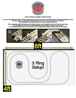 Kato N Scale Nickel Silver UNI Track 4' x 8' Ring Layout Set DC