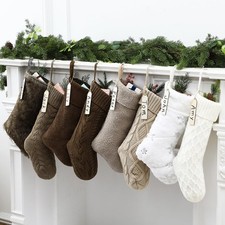 8 Pcs Neutral Christmas Stockings Set, 20'' Farmhouse Plush Faux Fur  18'' E...