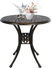 Mesa de comedor redonda de aluminio fundido de 30" para patio con orificio para sombrilla para uso en exteriores