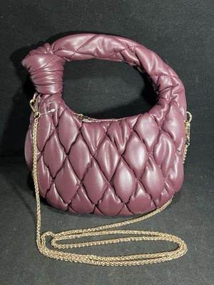 Urban Expressions Handbag Quilted Shoulder Bag Maroon/Burgundy Rose Gold Chain