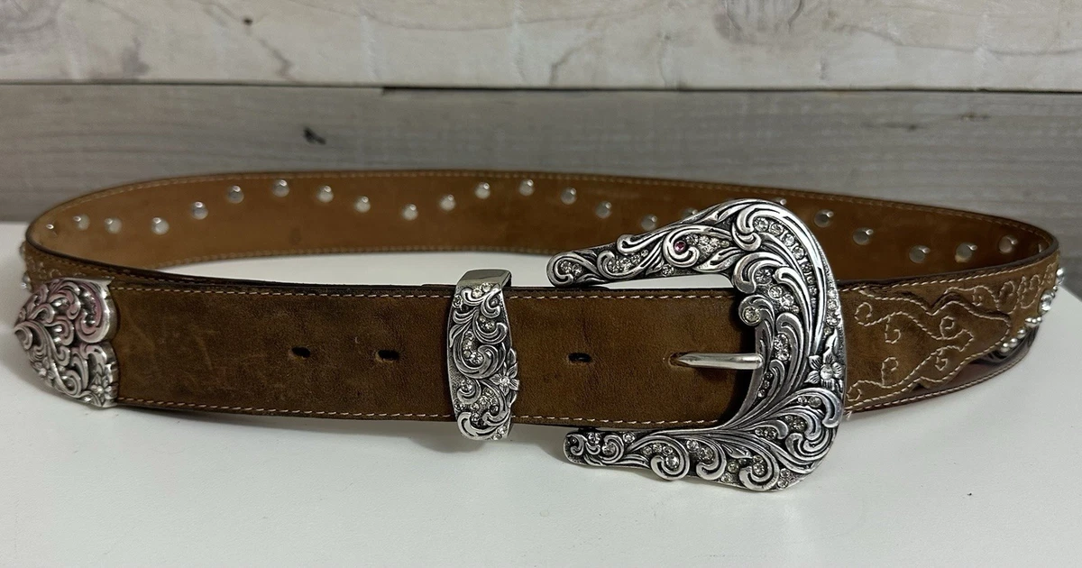 TONY LAMA Studded Rhinestone Western Tan Leather Cowgirl Belt Size 34 C40765 Rhinestone Women main image 2