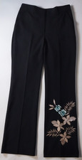 Vintage Karen Kane Lifestyle Pants Women's 4 Black Botanical Flower Embroidery