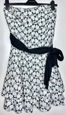 Vintage NEW LOOK Y2K White Black Embroidered RaRa Bandeau Dress Size UK 12