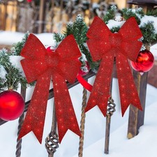 24" 40 LED Lighted Red Sparkly Bow Christmas Decoration,Christmas Tree Decora...