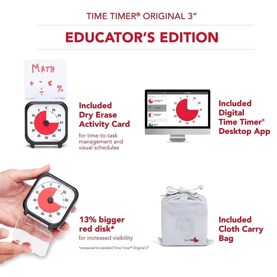 3 inch Visual Timer — 60 Minute Kids Desk Countdown Clock with Dry Erase Acti... - Image 3 of 4