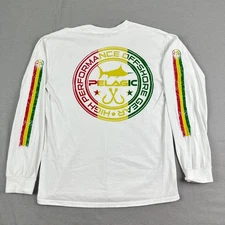 Pelagic Fishing Mens T shirt M Long Sleeve white crew neck Rasta colors