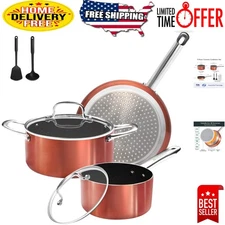 Nonstick Ceramic Pots and Pans Set - Copper, Oven Safe Up to 550°F