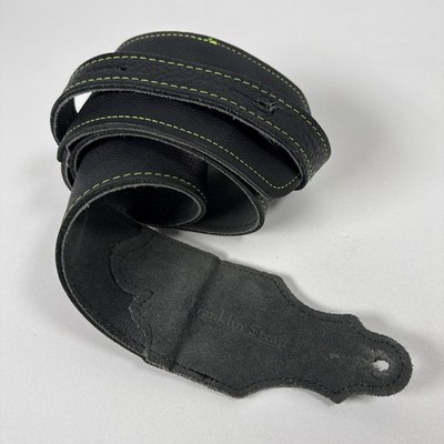Franklin Strap 3  Original Glove Leather Guitar Strap Black Green Stitching