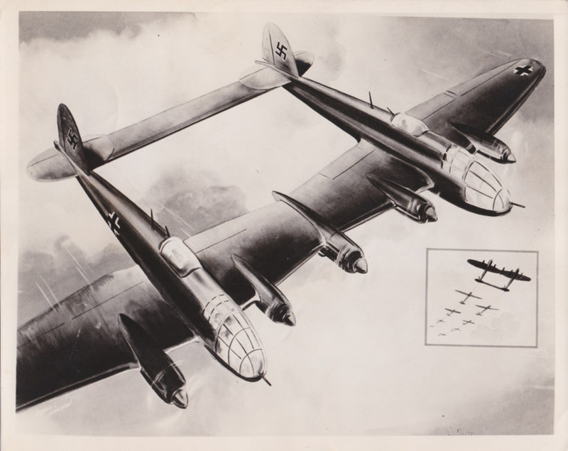 1944 Press Photo WWII Artist Concept German Luftwaffe Heinkel He 111Z Zwilling