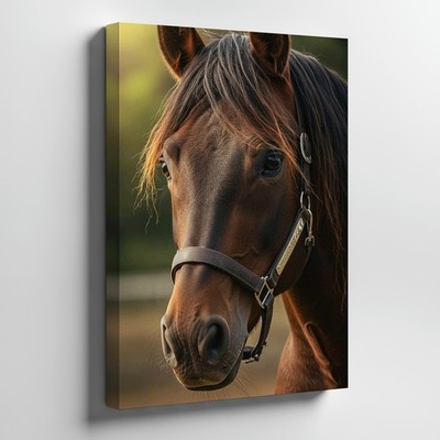 Beautiful Brown Horse Close Up Canvas Wall Art Equestrian Animal Portrait Print
