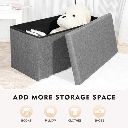 STORAGE OTTOMAN with Tray Coffee Table Bench Footstool Dark Grey B FSOBEIIALEO - Picture 2 of 7