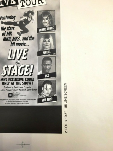 ONE OF A KIND RARE VINTAGE 1995 MORTAL KOMBAT LIVE TOUR ORIGINAL AD MAT 2 - Picture 4 of 5