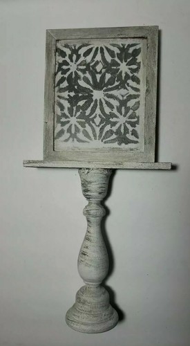 Mini Chalkboard Home Decor on Pedastal. White & Gray Floral on Back 6.5x14 in. - Picture 2 of 3