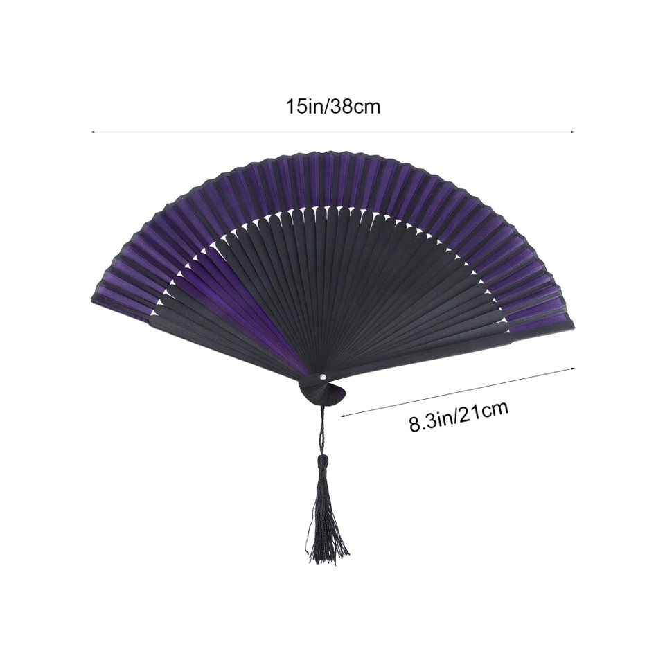 Ventilador de mano plegable de seda bambú negro vintage vintage para dama para verano Foto 3 de 4