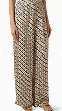 MINKPINK Cece Wide-Leg Pants Women's L Brown/Black/Beige Geometric Zip Pleated