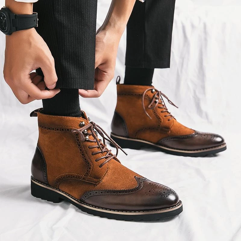 Hot Men's Wing Tip Ankle Boots Lace Up Carved Brogue Business Dress Formal Shoes - Image 2 of 4