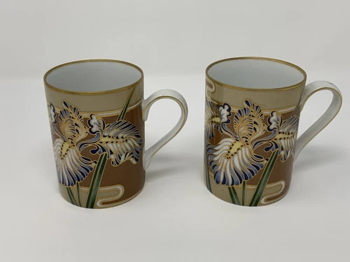Set of 2 Vintage Fitz & Floyd Cloisonné Iris Porcelain Mugs FF98