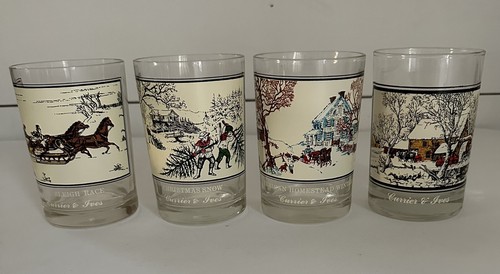 Vintage 1978 Arbys Currier and Ives Collectible glasses Christmas Set Of 4