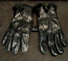 Vintage Punk Goth Metal Leather Gloves Lined with Fur Small Women's 