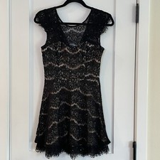 Womens Dress Mini Small Black Lace Lined Tiered Fairy Goth Club Pinup Couture