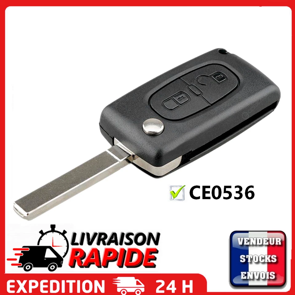 Coque clé plip 2 boutons pour Peugeot 308 3008 5008 Partner Expert CE0536 clef
