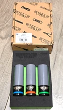 VIM Tools 3pc Rapid Load Lug Nut Wheel Socket Set 17, 19 & 21mm 1/2" dr #RLWS100