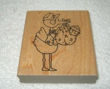 JRL Designs - Rubber Stamp - Baby - Stork with Baby - Large Size - EUC