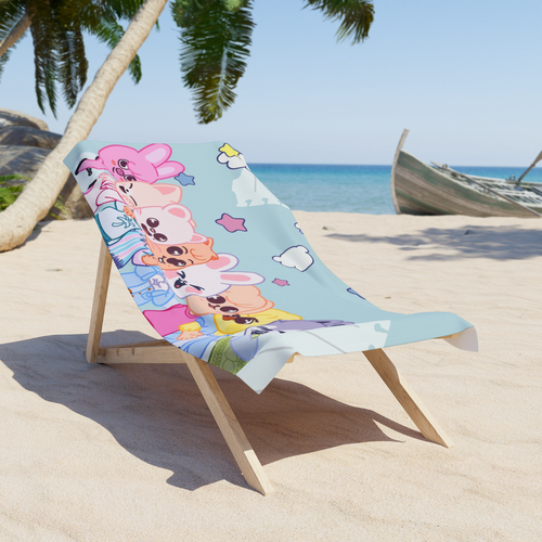 Cute Kpop Animal Beach Towel | Pastel Cartoon Pool Blanket | Idol Gift Idea - Picture 5 of 8