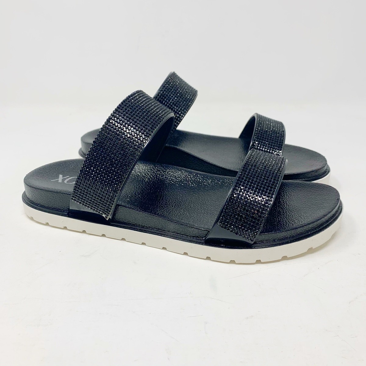 Brand New XOXO Rio-1 Open Toe Black Rhinestone Slides Size