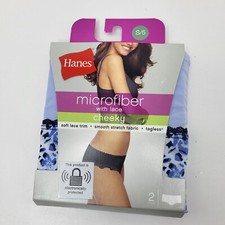 NWT Hanes Cheeky Women  s Microfiber Panties - W/Lace - 2 Pair - Size S/5