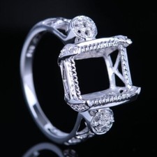 Sterling Silver Engagement Ring Semi Mount 9x7.5-5x8mm Cushion Cut Setting Ring