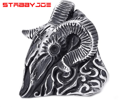 STABBYJOE MENS SATANIC BIKER GOAT SKULL RING LARGE HEAVY SIZE 8-15 USA - Picture 6 of 12